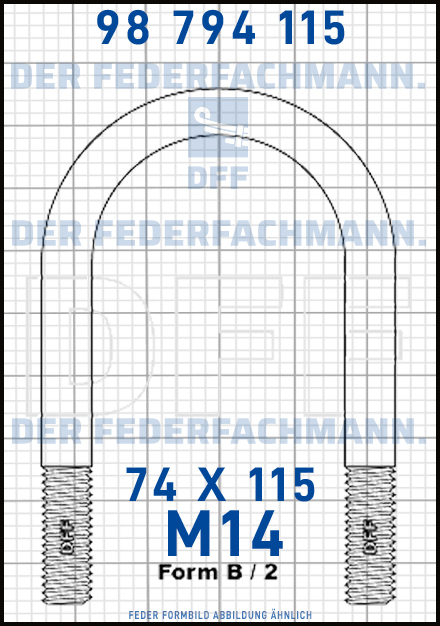 Blattfederbügel  M14 Breite  74mm - Länge 115mm Form B