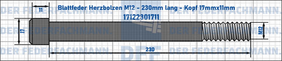 Blattfeder Herzbolzen M12 230mm lang - Kopf 17mmx11mm