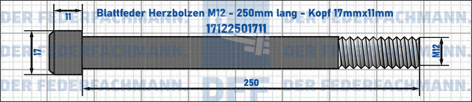 Blattfeder Herzbolzen M12 250mm lang - Kopf 17mmx11mm