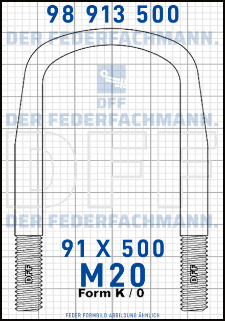 Blattfederbügel  M20 Breite  91mm - Länge 500mm Form K