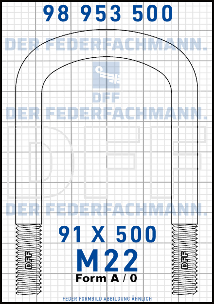 Blattfederbügel  M22 Breite  91mm - Länge 500mm Form A
