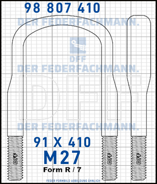Blattfederbügel  M27 Breite  91mm - Länge 410mm Form R