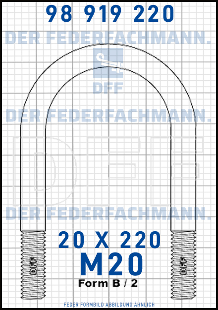 Blattfederbügel  M20 Breite  20mm - Länge 220mm Form B