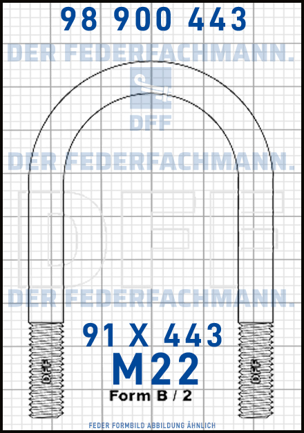 Blattfederbügel  M22 Breite  91mm - Länge 443mm Form B