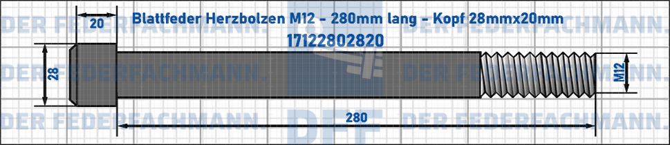 Blattfeder Herzbolzen M12 280mm lang - Kopf 28mmx20mm