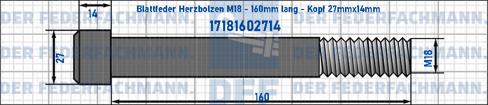Blattfeder Herzbolzen M18 160mm lang - Kopf 27mmx14mm